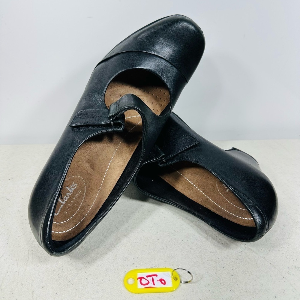 Clarks Womens Rosalyn Wren Mary Jane Pump Size 9N Black Leather Block Heel